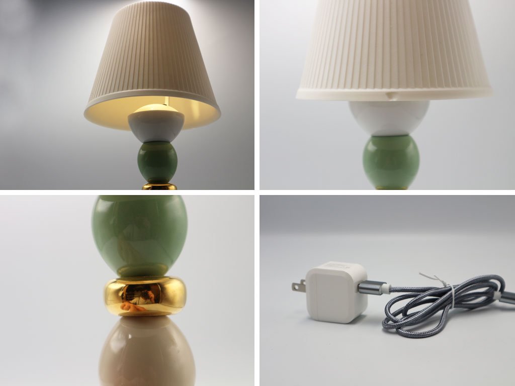 リヤドロ LLADRO ロータスファイヤーフライランプ Lotus Firefly Lamp GOLDEN FALL LED充電式 テーブルランプ 磁器 定価￥47,300- 箱付 欠け有 ◎