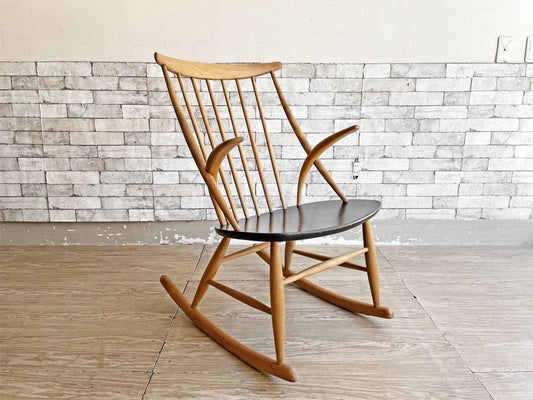 アイラーセン Eilersen ビンテージ ロッキングチェア Rocking Chair イルム・ヴィッケルソー IllumWikkelso ビーチ材 オイルフィニッシュ ブラック座面 デンマーク ●