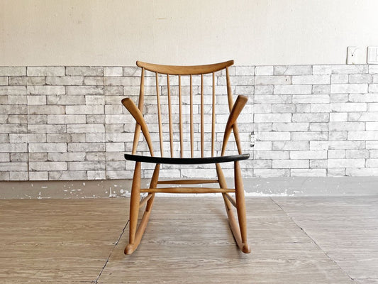 アイラーセン Eilersen ビンテージ ロッキングチェア Rocking Chair イルム・ヴィッケルソー IllumWikkelso ビーチ材 オイルフィニッシュ ブラック座面 デンマーク ●