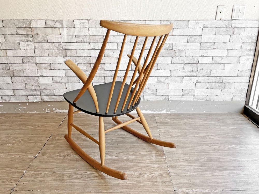 アイラーセン Eilersen ビンテージ ロッキングチェア Rocking Chair イルム・ヴィッケルソー IllumWikkelso ビーチ材 オイルフィニッシュ ブラック座面 デンマーク ●