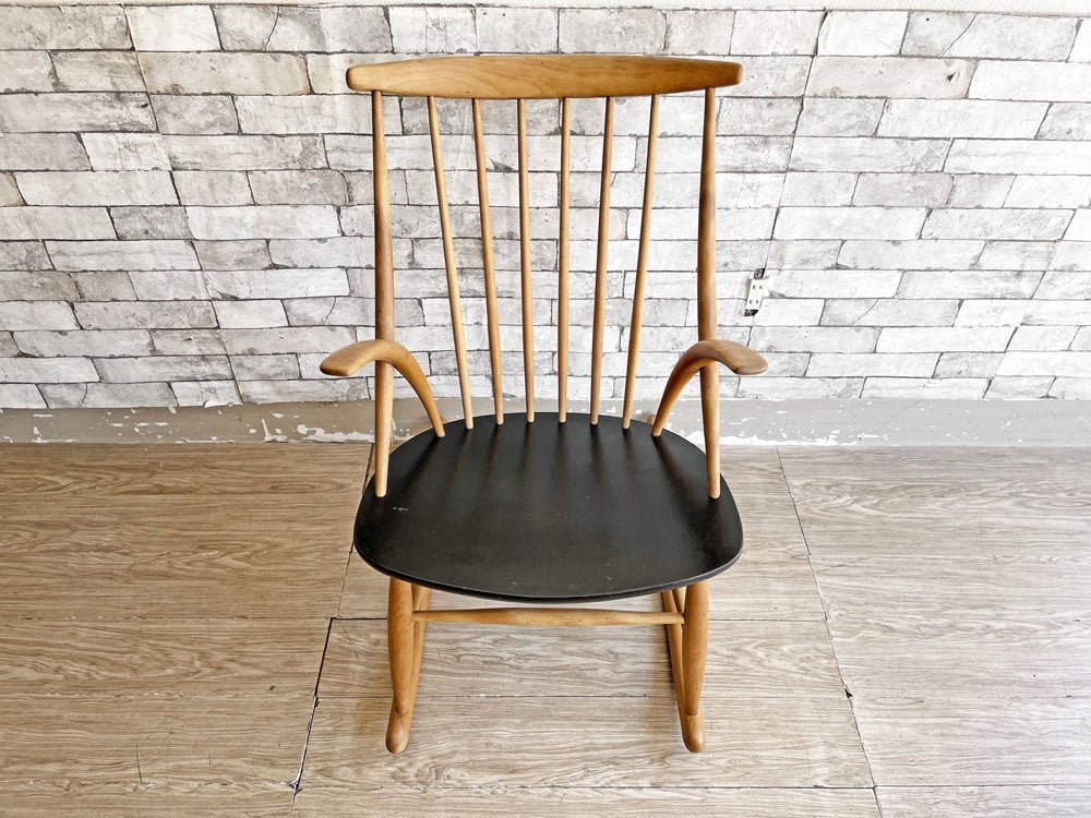 アイラーセン Eilersen ビンテージ ロッキングチェア Rocking Chair イルム・ヴィッケルソー IllumWikkelso ビーチ材 オイルフィニッシュ ブラック座面 デンマーク ●