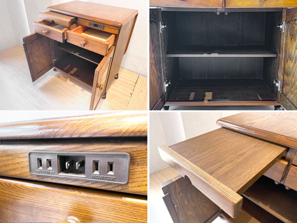 森のサーカス 四国工芸 バタフライ キッチン ワゴン テーブル 楢無垢材天板 タイル装飾 多目的家具 ★