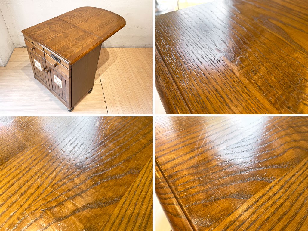 森のサーカス 四国工芸 バタフライ キッチン ワゴン テーブル 楢無垢材天板 タイル装飾 多目的家具 ★