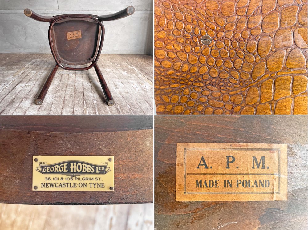ポーランドビンテージ Polish vintage A.P.M社 ベントウッド ダイニングチェア ワニ柄型押し 曲木 GEORGE HOBBS LTD ♪
