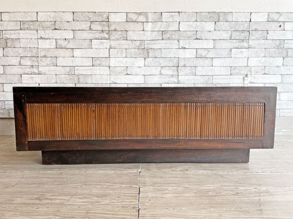 アジアン家具 無垢材 x バンブー ガラス天板 ローテーブル センターテーブル W120cm バリ家具 ●