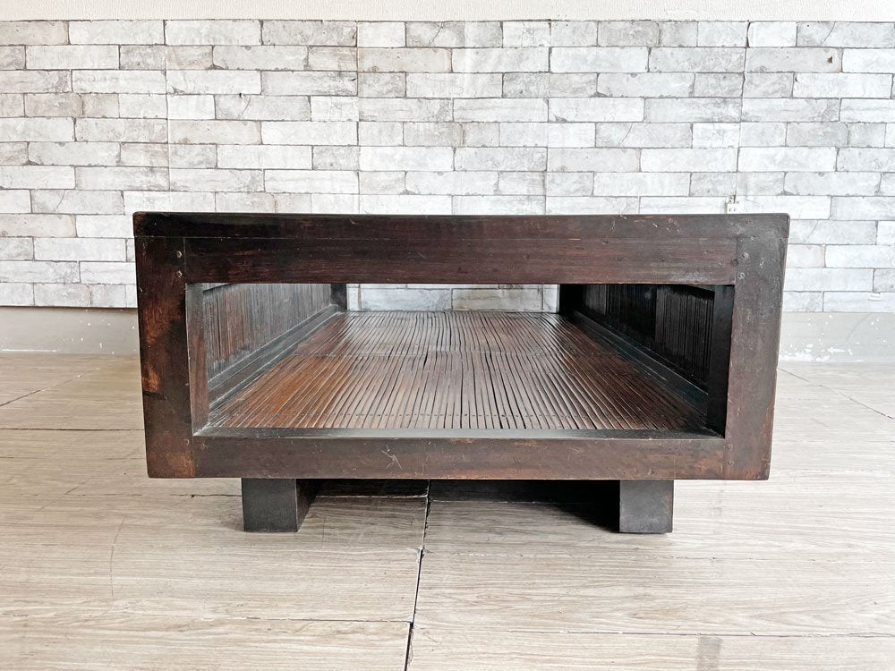 アジアン家具 無垢材 x バンブー ガラス天板 ローテーブル センターテーブル W120cm バリ家具 ●