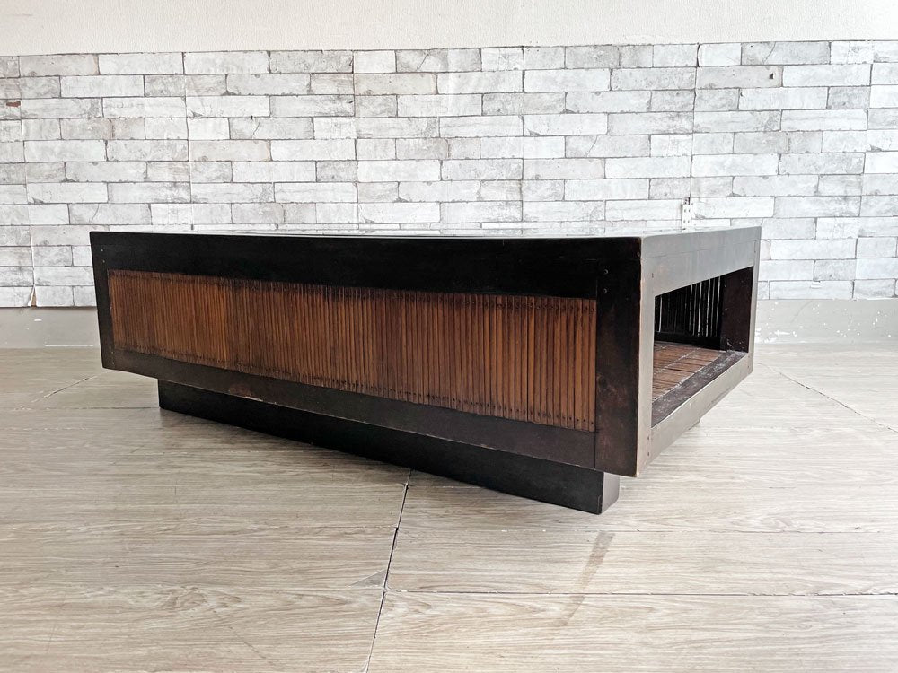 アジアン家具 無垢材 x バンブー ガラス天板 ローテーブル センターテーブル W120cm バリ家具 ●