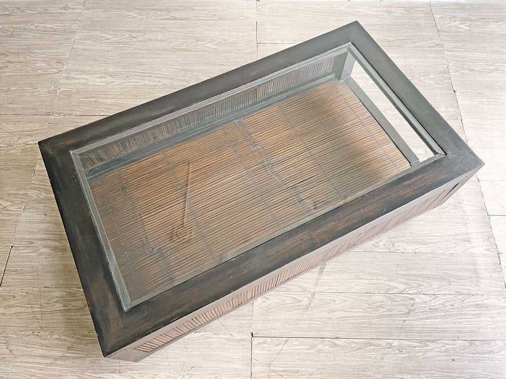 アジアン家具 無垢材 x バンブー ガラス天板 ローテーブル センターテーブル W120cm バリ家具 ●