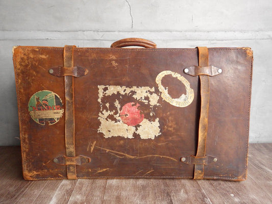 ビンテージ Vintage レザー トランク スーツケース 本革 収納 ディスプレイ 店舗什器 現状品 ♪
