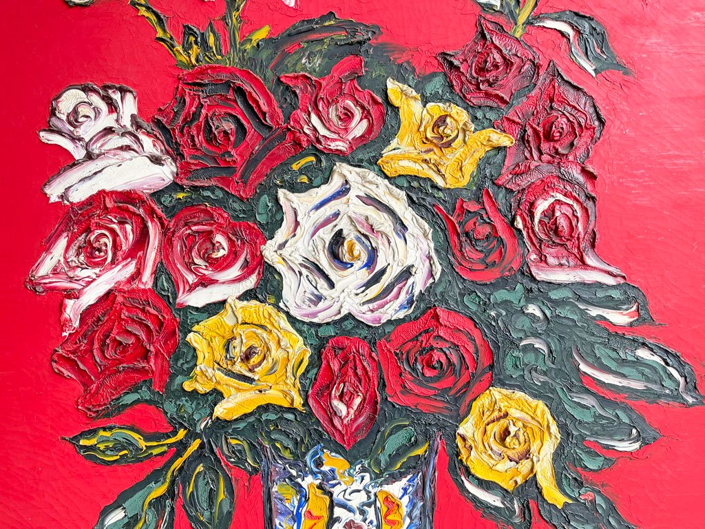 中川雅史 薔薇 油彩 サイン入り アート 芸術 現状品 ●