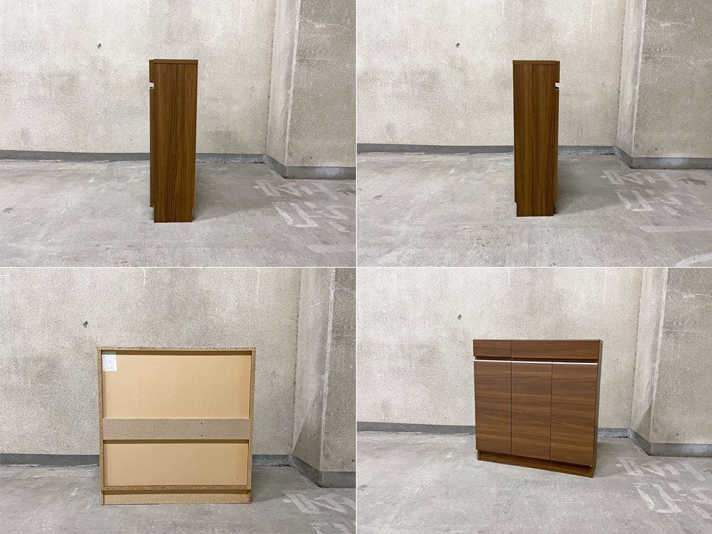 モダンデザイン リビング キャビネット ダークブラウン×アルミ 収納家具 幅 87? 奥行36? キッチン収納などに 〓