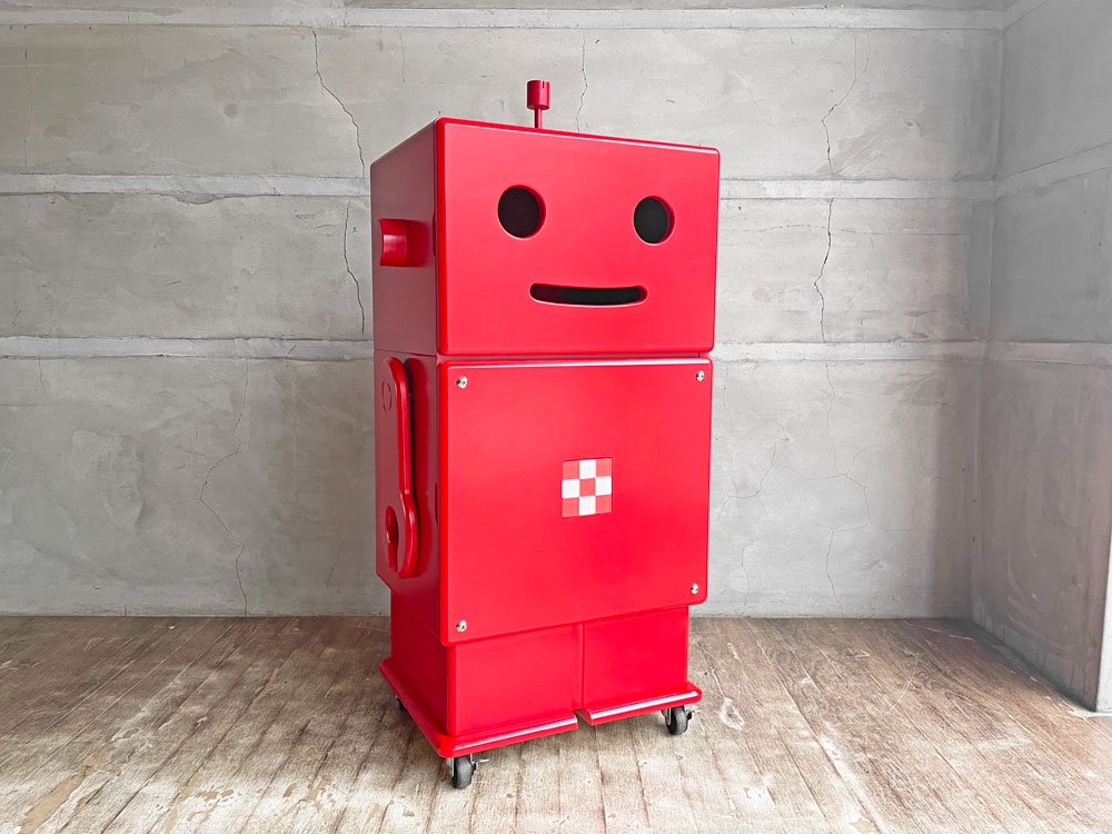 えて静岡基地 ete ロボット型 木製収納 ロビット ROBIT レッド ワゴンキャビネット キャスター付き 定価\29,700-♪