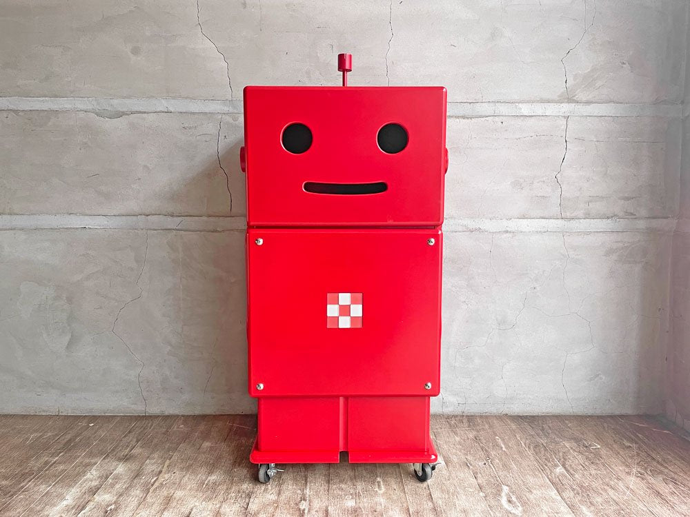 えて静岡基地 ete ロボット型 木製収納 ロビット ROBIT レッド ワゴンキャビネット キャスター付き 定価\29,700-♪