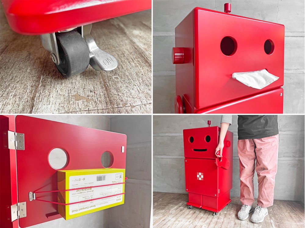 えて静岡基地 ete ロボット型 木製収納 ロビット ROBIT レッド ワゴンキャビネット キャスター付き 定価\29,700-♪