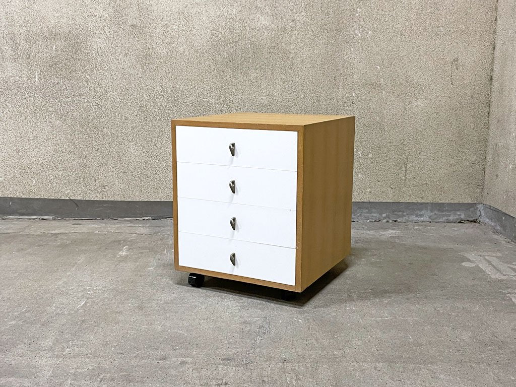 ビンテージ デスクワゴン Vintage desk wagon メラミン化粧板×オーク材 柾目 キャスター付 レトロモダン デスク サイド キャビネット 〓