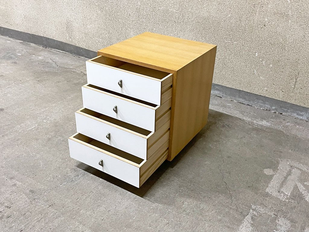 ビンテージ デスクワゴン Vintage desk wagon メラミン化粧板×オーク材 柾目 キャスター付 レトロモダン デスク サイド キャビネット 〓