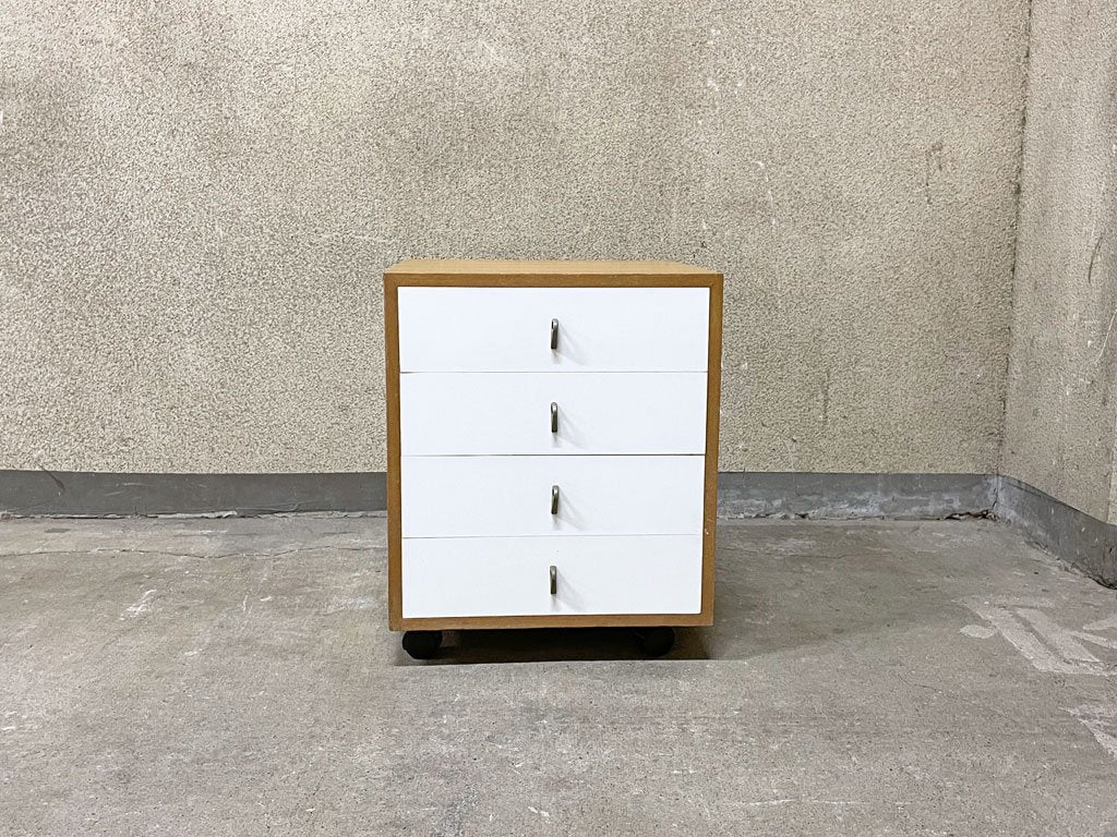 ビンテージ デスクワゴン Vintage desk wagon メラミン化粧板×オーク材 柾目 キャスター付 レトロモダン デスク サイド キャビネット 〓