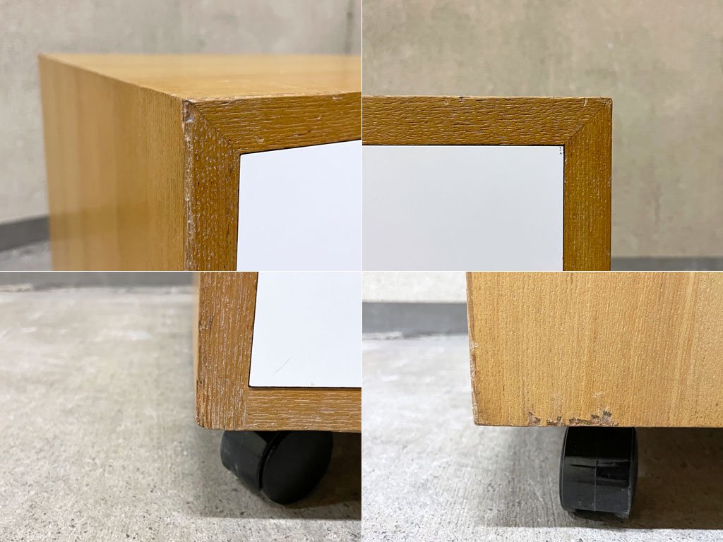 ビンテージ デスクワゴン Vintage desk wagon メラミン化粧板×オーク材 柾目 キャスター付 レトロモダン デスク サイド キャビネット 〓