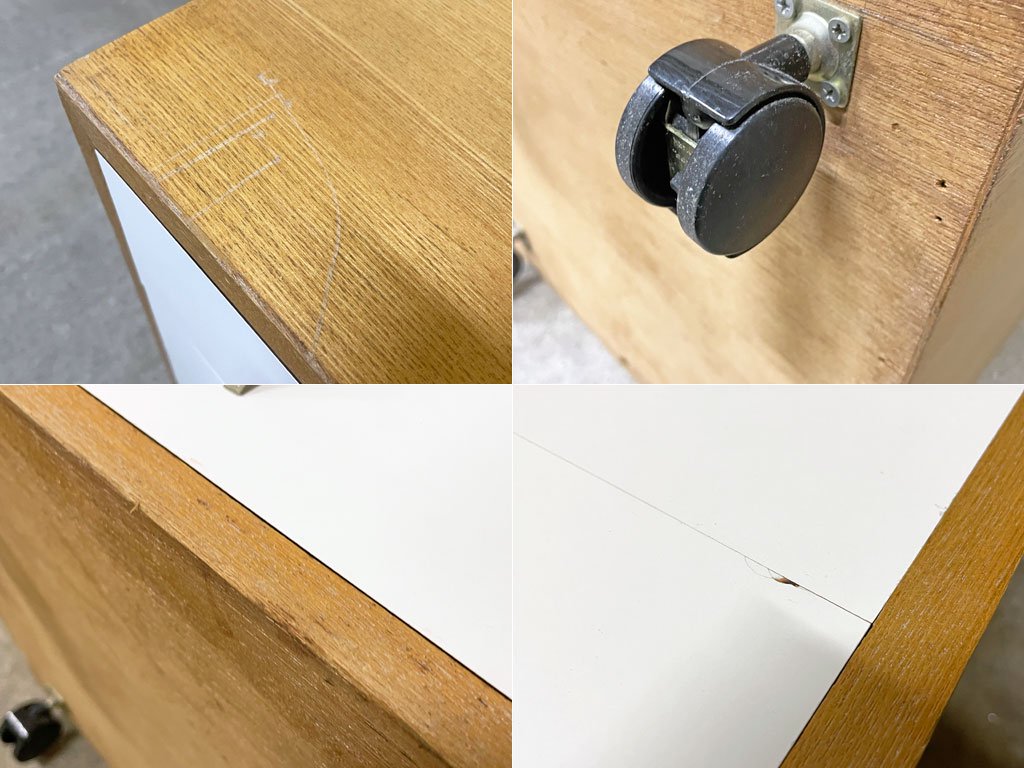 ビンテージ デスクワゴン Vintage desk wagon メラミン化粧板×オーク材 柾目 キャスター付 レトロモダン デスク サイド キャビネット 〓
