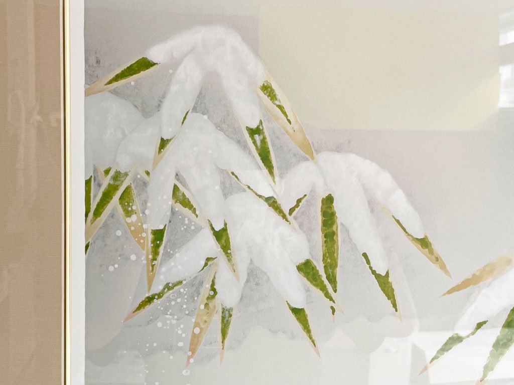 上村淳之 雪中小禽 シルクスクリーン リトグラフ 62/250 限定200部 サイン入り 額装品 花鳥画 日本画家 ●