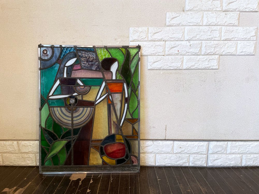 ステンドグラス 人物 グラスアート ウォールデコ 壁飾り 55×71cm クラシカルスタイル ヒビ有 A ◎