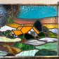 ステンドグラス 風景 家 グラスアート ウォールデコ 壁飾り 73×41cm クラシカルスタイル B ◎