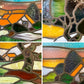 ステンドグラス 風景 家 グラスアート ウォールデコ 壁飾り 73×41cm クラシカルスタイル B ◎