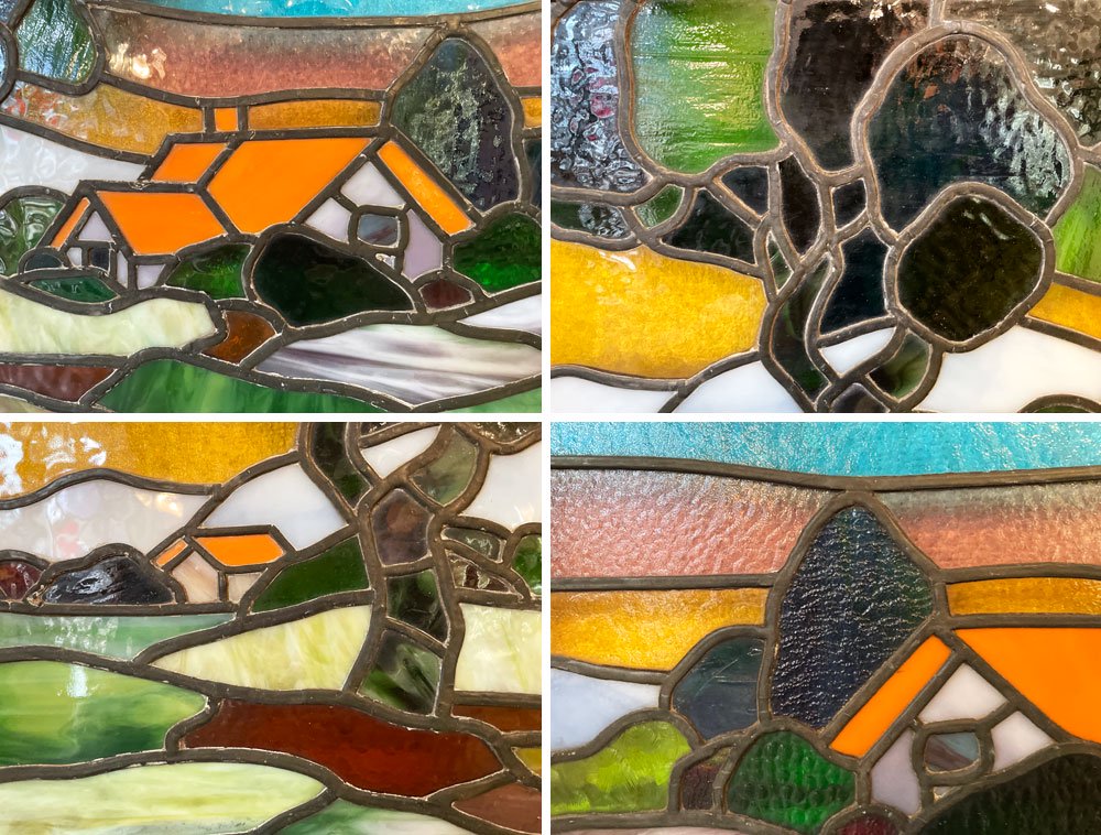 ステンドグラス 風景 家 グラスアート ウォールデコ 壁飾り 73×41cm クラシカルスタイル B ◎