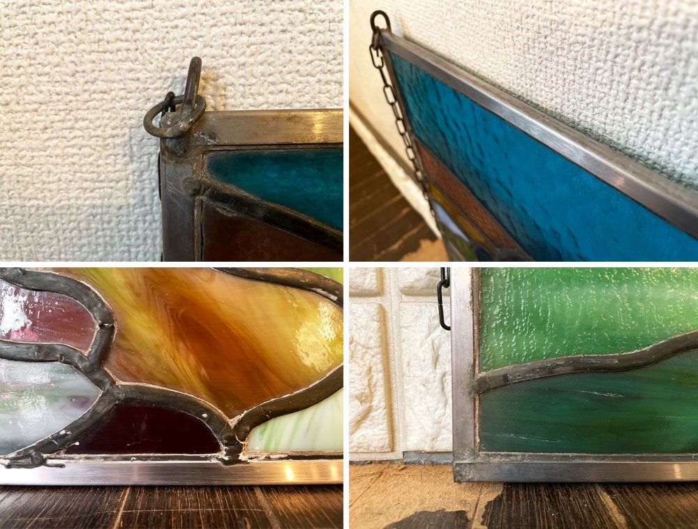 ステンドグラス 風景 家 グラスアート ウォールデコ 壁飾り 73×41cm クラシカルスタイル B ◎