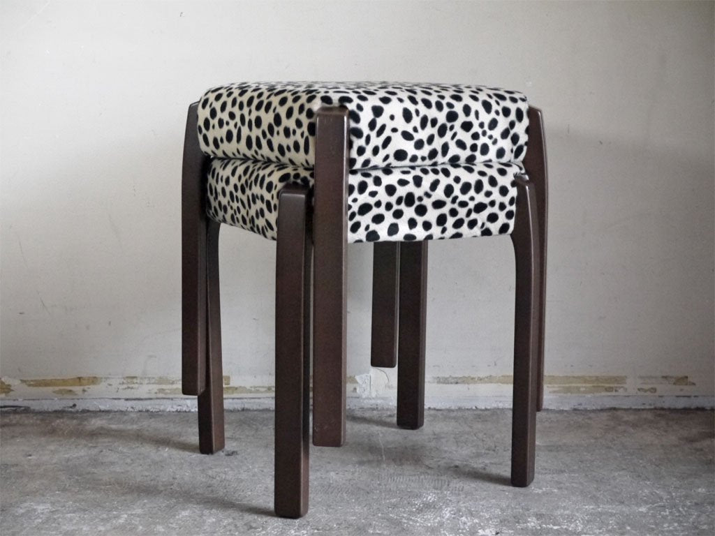 スタッキングスツール Stacking Stool オーク材 ファブリック レオパード B ■