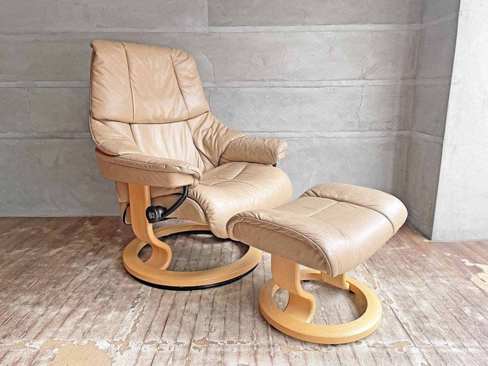 エコーネス EKORNES ストレスレスチェア Stressless レノ RENO リクライニングチェア＆オットマン Mサイズ サンドベージュ ノルウェー♪