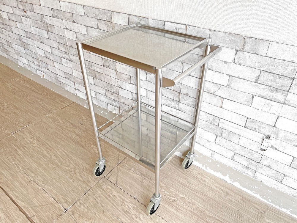 インダストリアルデザイン Industrial design ステンレス ワゴン カート 2段 キャスター付 店舗什器 ●