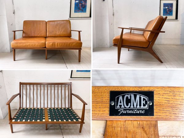 アクメファニチャー ACME FURNITURE デルマー DELMAR 2シーター 2人掛け ソファ オイルレザー 本革 アッシュ無垢材 定価￥243,100- ★