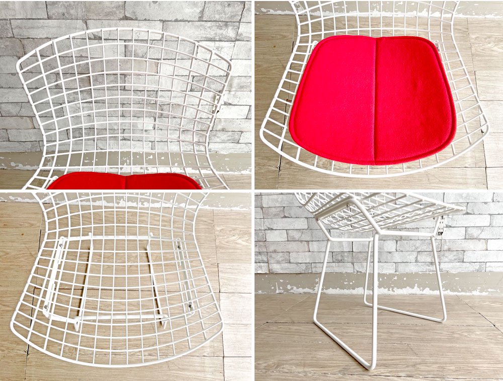 ノル Knoll 420 サイドチェア 420 Side chair ワイヤーチェア ホワイト シートパッド付 ハリー・ベルトイア ミッドセンチュリー 名作椅子 定価：約162,000円 ●