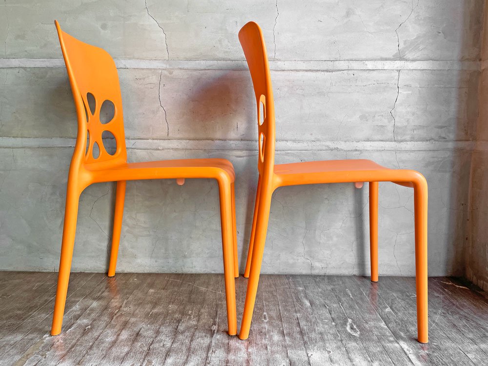 カリガリス Calligaris ネオンチェア NEON Chair スタッキングチェア 2脚セット オレンジ カフェスタイル 軽量 イタリア モダンデザイン ♪