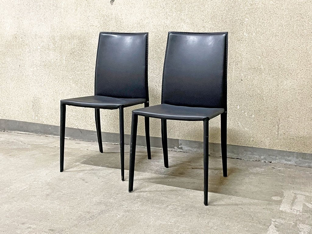 大塚家具 IDC OTSUKA ルッソ ダイニングチェア 2脚セット 本革 レザー ブラック スタイリッシュ シンプルモダン B 〓