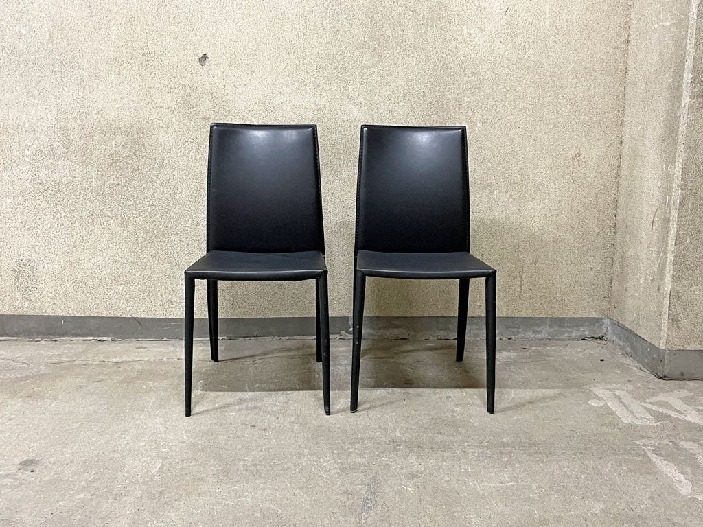 大塚家具 IDC OTSUKA ルッソ ダイニングチェア 2脚セット 本革 レザー ブラック スタイリッシュ シンプルモダン B 〓