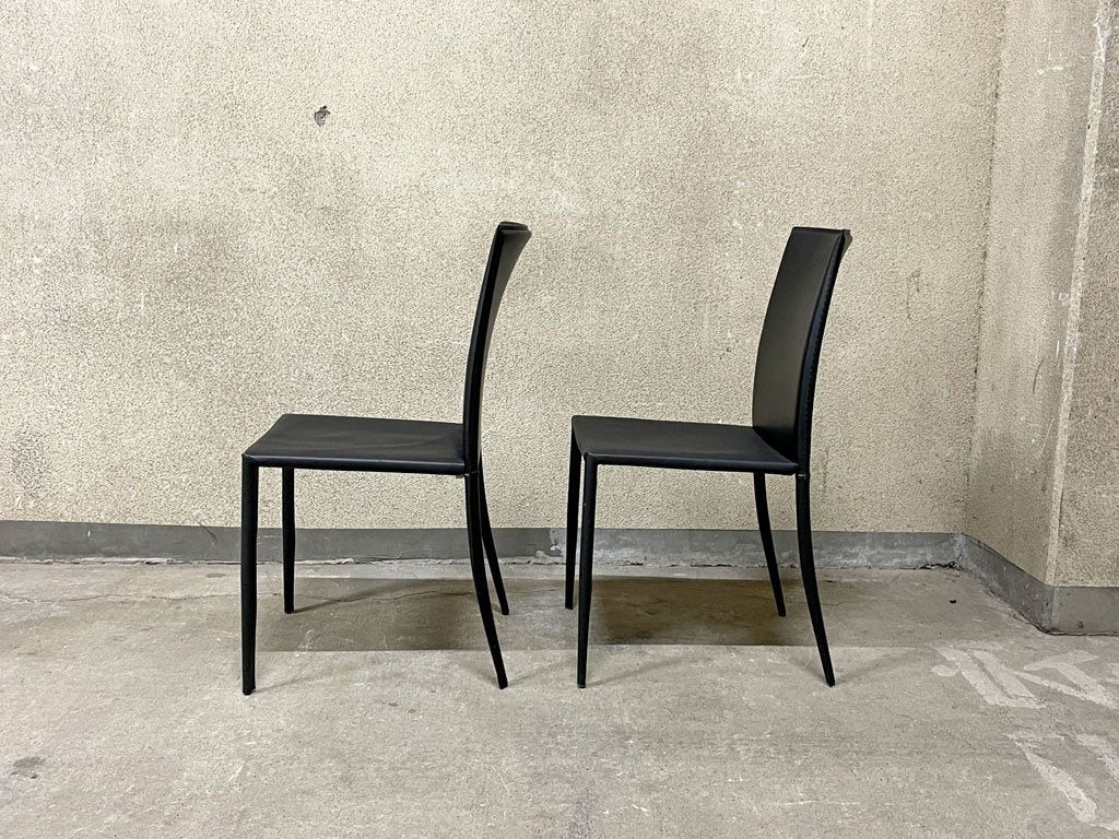 大塚家具 IDC OTSUKA ルッソ ダイニングチェア 2脚セット 本革 レザー ブラック スタイリッシュ シンプルモダン B 〓