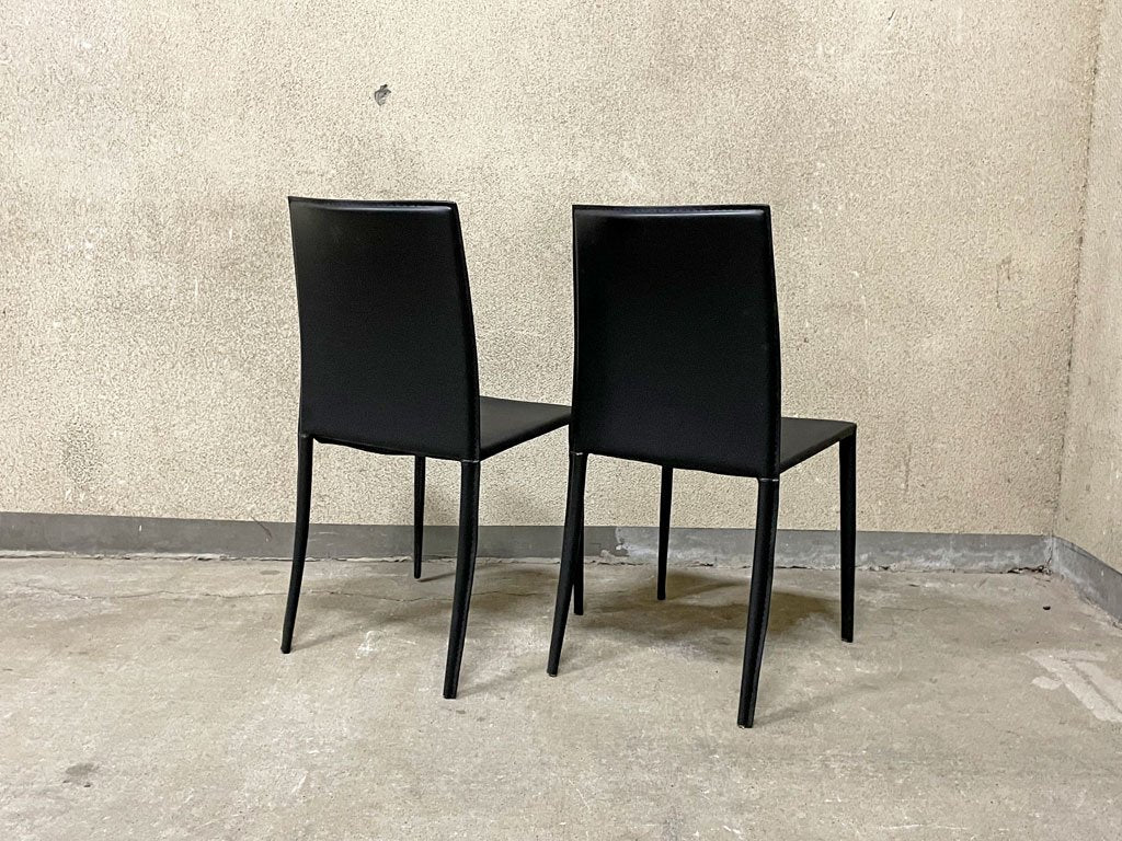 大塚家具 IDC OTSUKA ルッソ ダイニングチェア 2脚セット 本革 レザー ブラック スタイリッシュ シンプルモダン B 〓