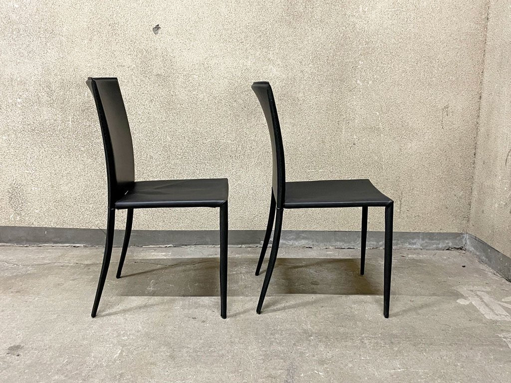 大塚家具 IDC OTSUKA ルッソ ダイニングチェア 2脚セット 本革 レザー ブラック スタイリッシュ シンプルモダン B 〓