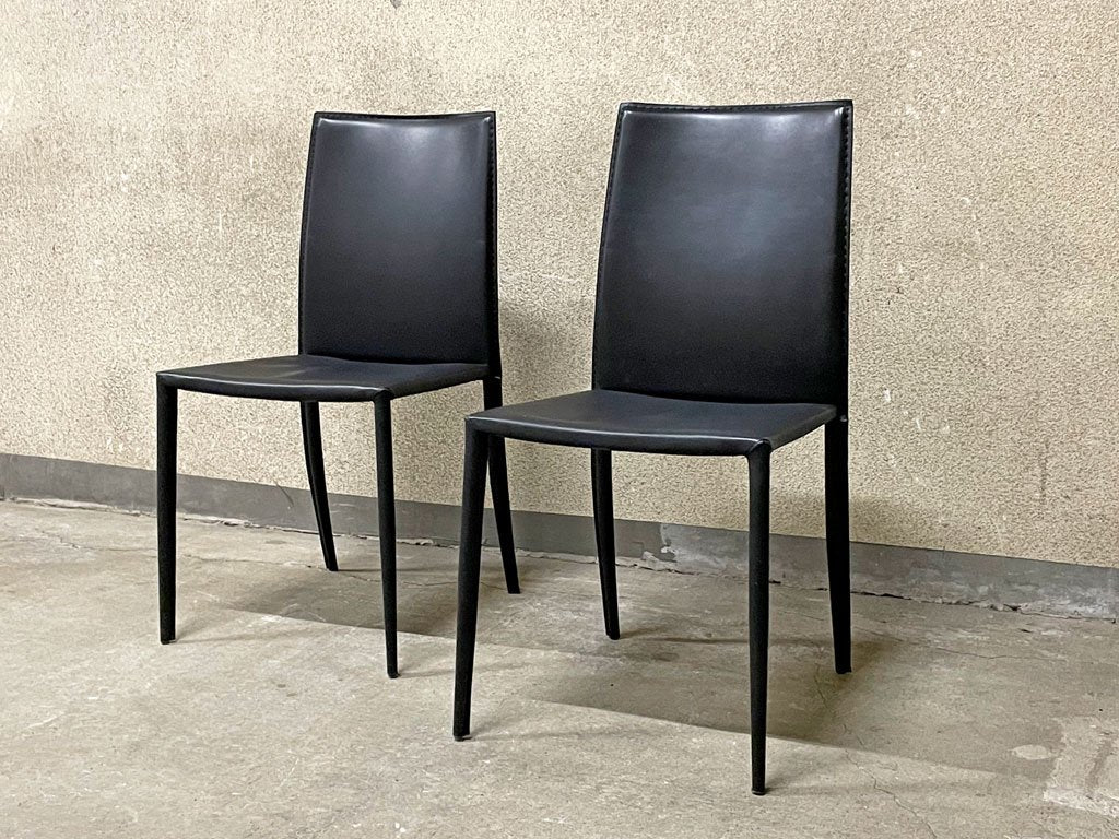 大塚家具 IDC OTSUKA ルッソ ダイニングチェア 2脚セット 本革 レザー ブラック スタイリッシュ シンプルモダン A〓