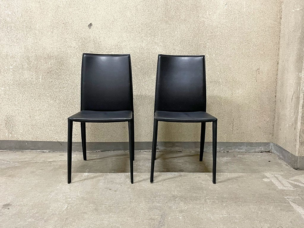 大塚家具 IDC OTSUKA ルッソ ダイニングチェア 2脚セット 本革 レザー ブラック スタイリッシュ シンプルモダン A〓