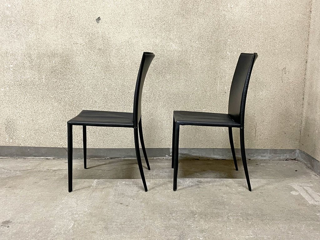 大塚家具 IDC OTSUKA ルッソ ダイニングチェア 2脚セット 本革 レザー ブラック スタイリッシュ シンプルモダン A〓