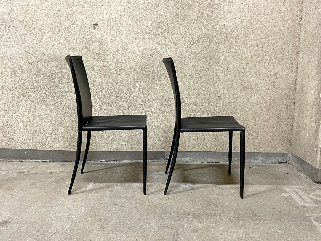 大塚家具 IDC OTSUKA ルッソ ダイニングチェア 2脚セット 本革 レザー ブラック スタイリッシュ シンプルモダン A〓
