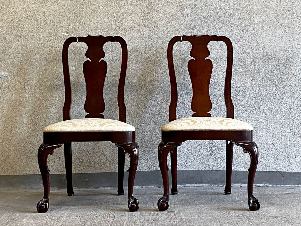 キンデルファニチャー KINDEL Furniture クイーンアンチェア 2脚セット マホガニー材 サイドチェア ダイニングチェア USA家具 アメリカ A 〓