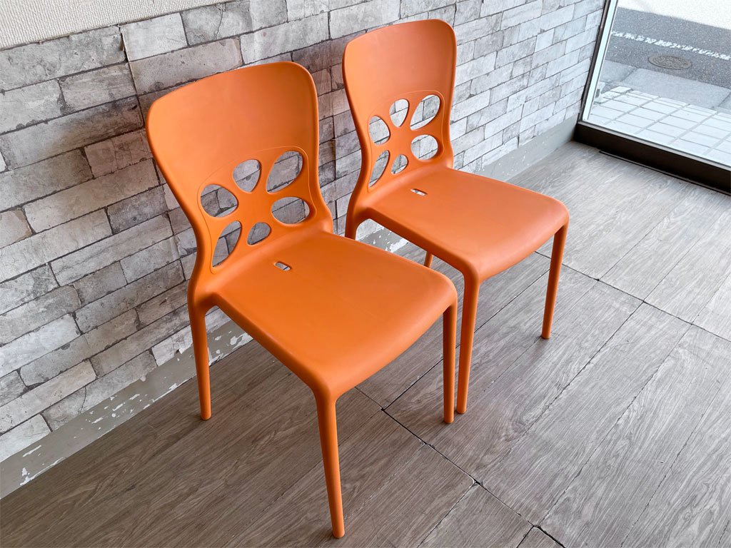 カリガリス Calligaris ネオンチェア NEON Chair スタッキングチェア 2脚セット ポリプロピレン製 オレンジ 軽量 イタリア モダンデザイン A ●