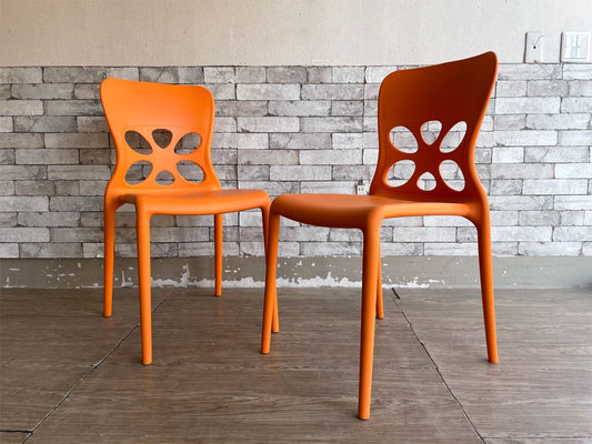 カリガリス Calligaris ネオンチェア NEON Chair スタッキングチェア 2脚セット ポリプロピレン製 オレンジ 軽量 イタリア モダンデザイン B ●