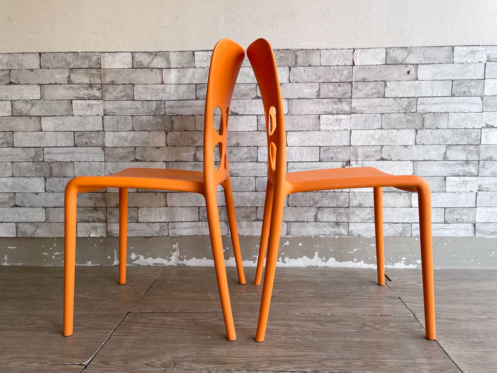 カリガリス Calligaris ネオンチェア NEON Chair スタッキングチェア 2脚セット ポリプロピレン製 オレンジ 軽量 イタリア モダンデザイン B ●