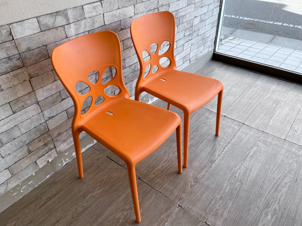 カリガリス Calligaris ネオンチェア NEON Chair スタッキングチェア 2脚セット ポリプロピレン製 オレンジ 軽量 イタリア モダンデザイン B ●