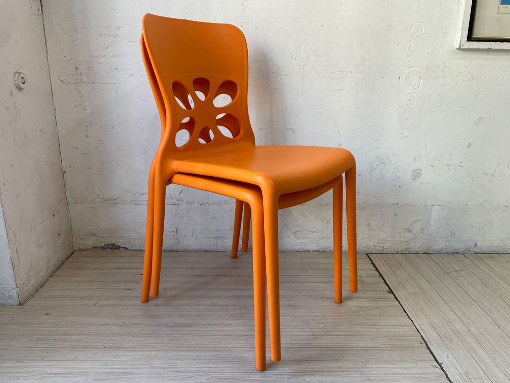 カリガリス Calligaris ネオンチェア NEON Chair スタッキングチェア 2脚セット オレンジ カフェスタイル 軽量 イタリア モダンデザイン ★